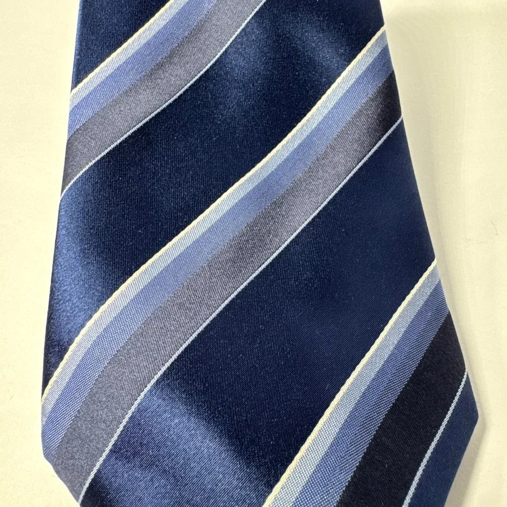 Alfani Men's Silk Necktie Navy Blue Striped Classic Handmade Formal Business Tie